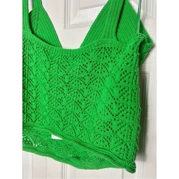 Zara Bright Green Crochet Sweater Knit Bustier V-Neck Crop Top Sz Large Stretch - Picture 9 of 9